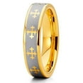 thumbnail image 1 of 5mm Yellow Gold Tungsten Carbide Wedding Ring Cross Design Silver Finish Unisex Pipe Cut Band (10), 1 of 3