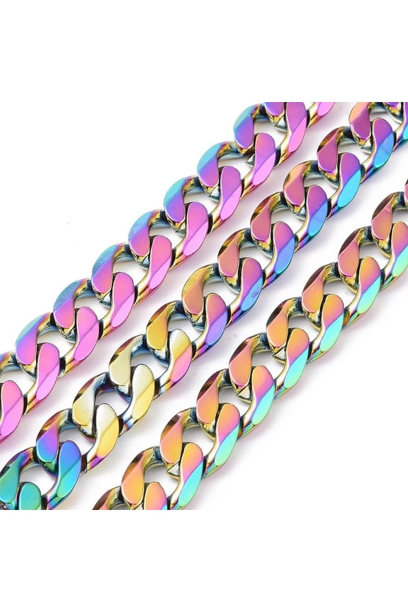 5ms 304 Stainless Steel Cuban Link Chains Twisted Chains Unwelded Rainbow color 10mm Links: 13.5x10x3mm