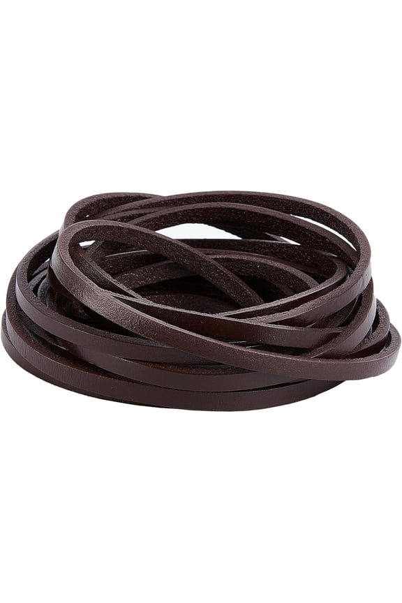 5ms 5.5 Yards Genuine Leather Cord 0.2" Wide Flat Cowhide Leather Cord Belt Wrap Single Sided Flat Cord Leather String Roll for DIY Crafts Jewelry Necklace Bracelets Coconut Brown Brown