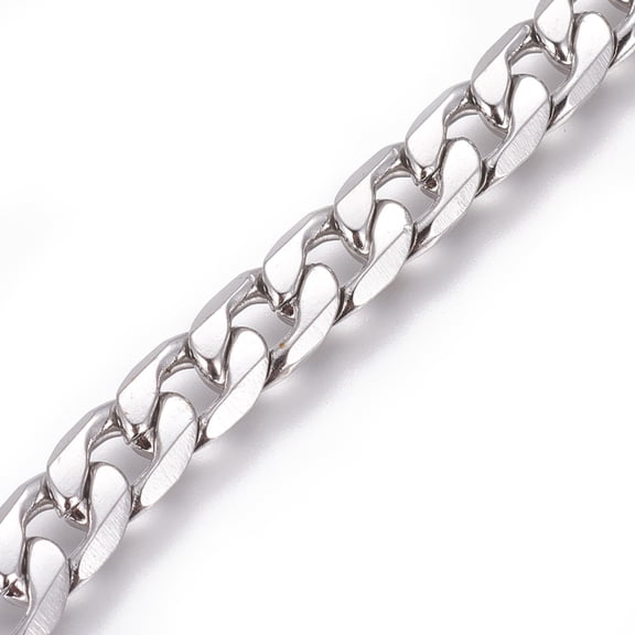 5ms Resistant 201 Stainless Steel Cuban Link Chains Chunky Curb Chains Twisted Chains Stainless Steel Color 7.3mm Links: 11.3x7.3x2mm