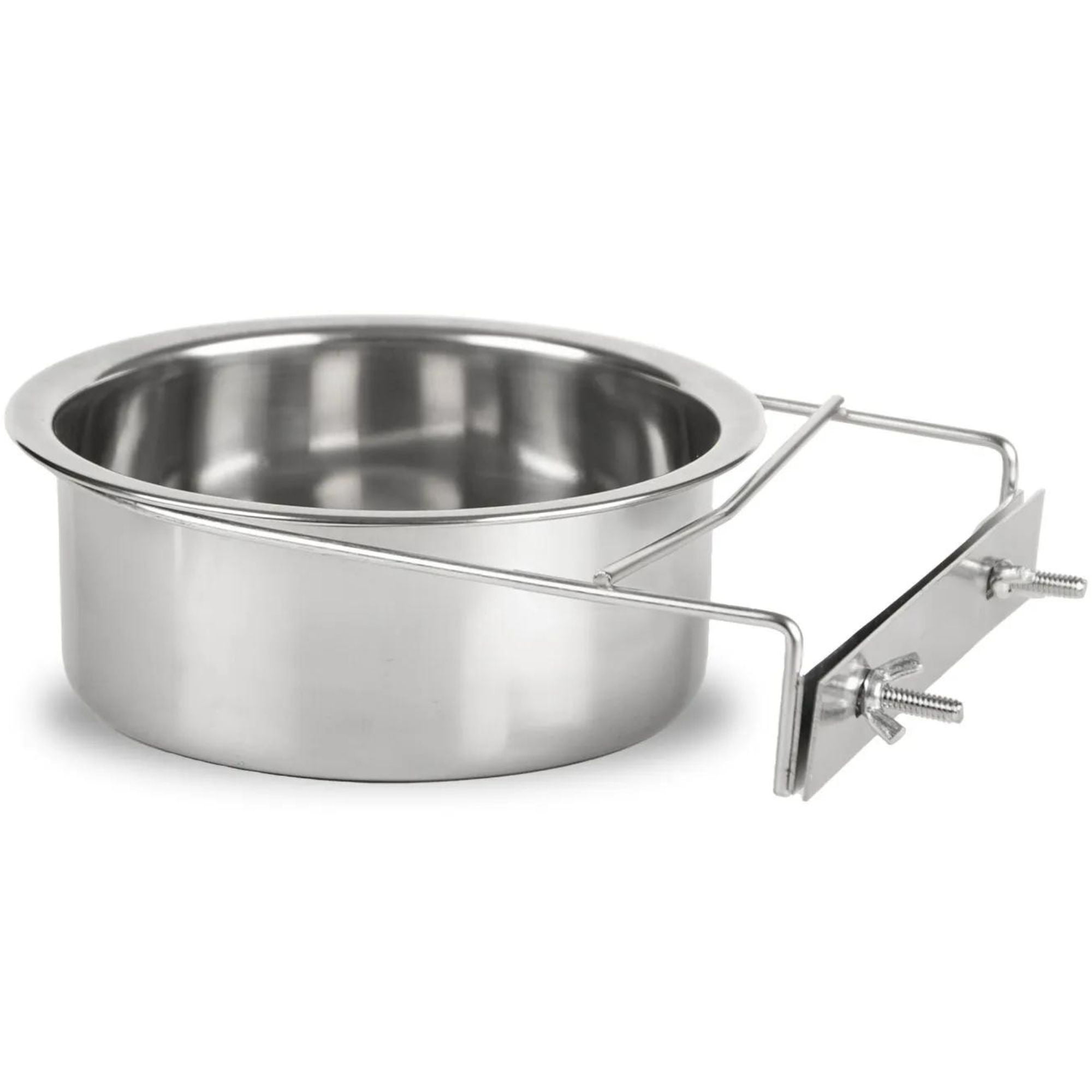KUMAR STEEL Jeffers 5oz Stainless Steel Coop Cup with Clamp Holder 77610C Heavy Duty Hanging Food & Water Bowl for Pets, Dogs, Cats, Birds, & Small Animals Easy Clean, Perfect for Cages