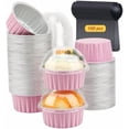 thumbnail image 1 of 5oz Cupcake Pans with Dome Lids 100 Pack, Aluminum Foil Small Cake Baking Tin,Disposable Ramekins Cupcake Baking Cups Containers,Mini Pie Pans Muffin Tins Jumbo Cupcake Liners-Pink, 1 of 7