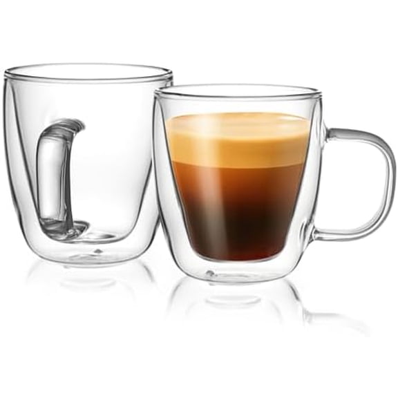 5oz Double Wall Glass Espresso Cups Set of 2, Espresso Shot Cups Perfect for Cappuccino, Latte, Tea