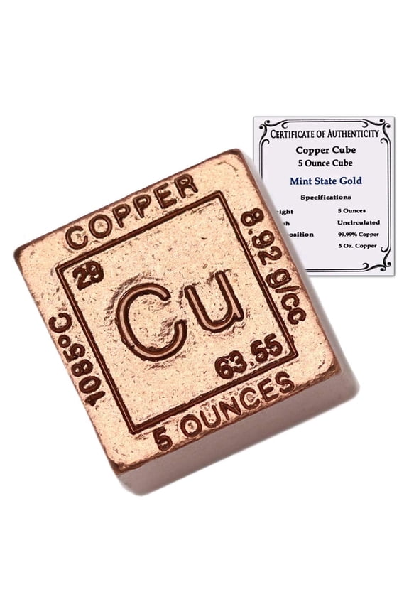 5 oz Copper Cube Element Design w/Certificate of Authenticity by Mint State Gold