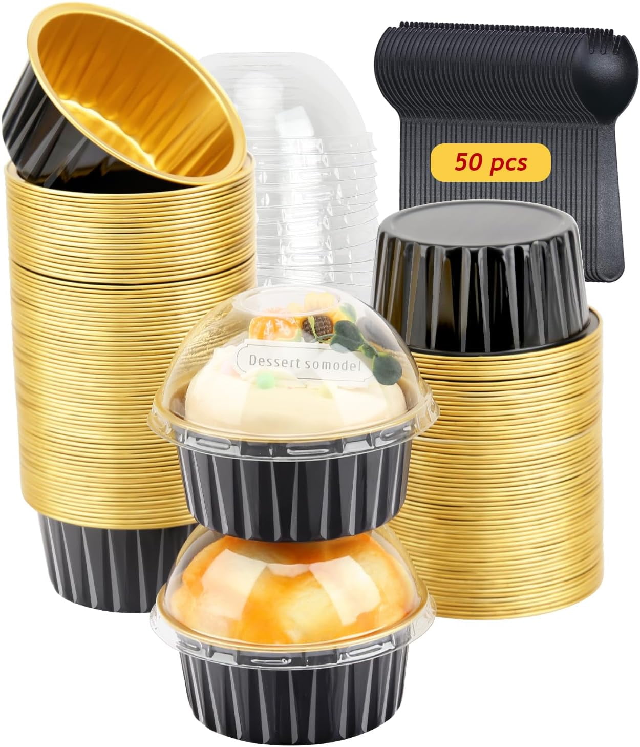 5oz Foil Ramekins with Lids 50 Pack, Aluminum Foil Cupcake Liners ...