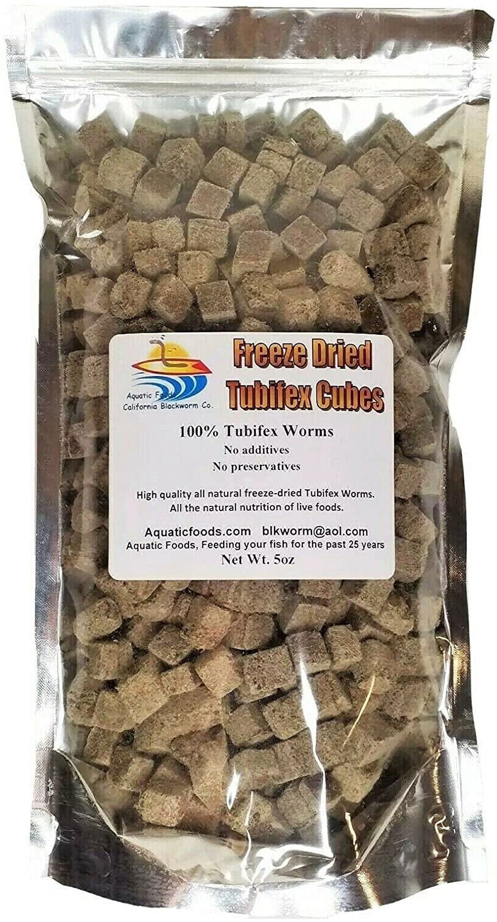 5oz. Freeze Dried Tubifex Worm Cubes. 100% Tubifex Worms for All Tropical Fish, Marine Fish, Land & Aquatic Turtles. Aquatic Foods Premium Freeze Dried Tropical Fish Foods. 5oz Bag