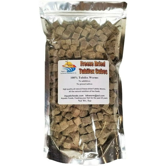5oz. Freeze Dried Tubifex Worm Cubes. 100% Tubifex Worms for All Tropical Fish, Marine Fish, Land & Aquatic Turtles. Aquatic Foods Premium Freeze Dried Tropical Fish Foods. 5oz Bag
