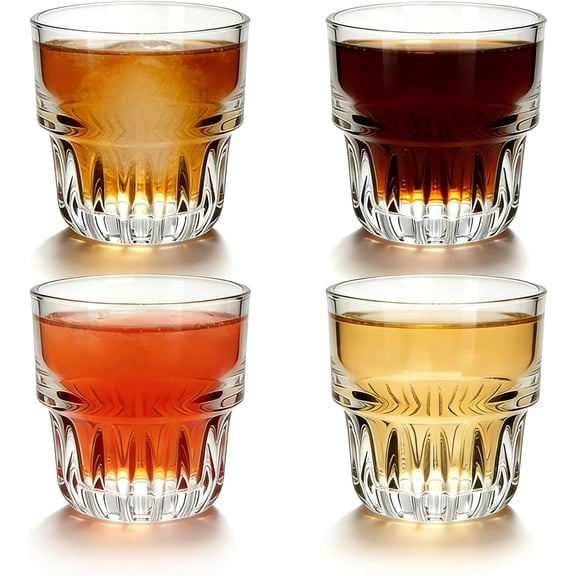 5oz Mini Old Fashioned Whiskey Glasses Set of 4, Heavy Base Stackable Rock Glasses, Versatile Drinkware for Bourbon, Cocktails, Beer & Iced Coffee, Ideal for Home,Bar or Cafe