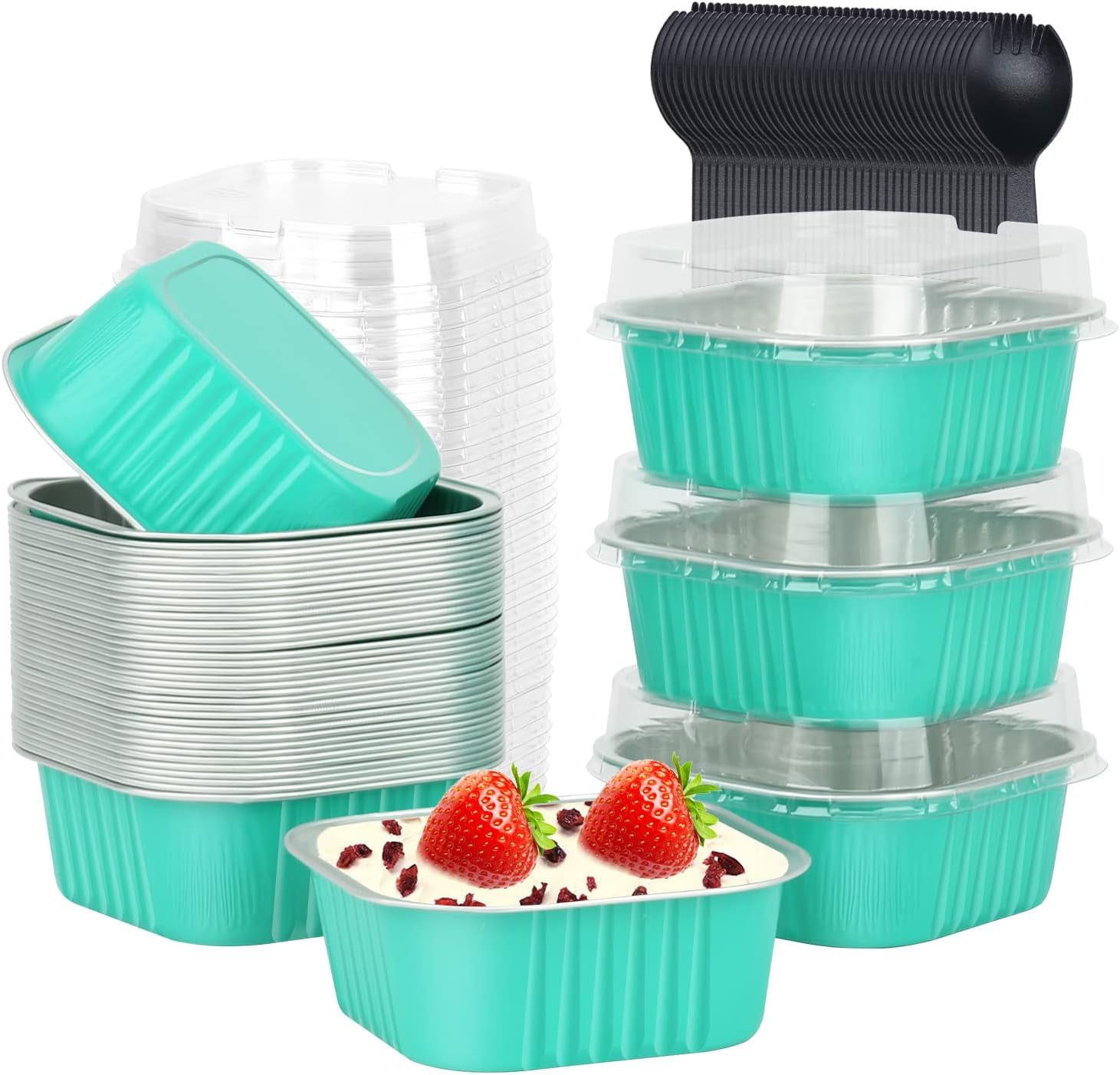 5oz Square Cupcake Pan With Lids 40 Pack, Aluminum Foil Muffin Pan