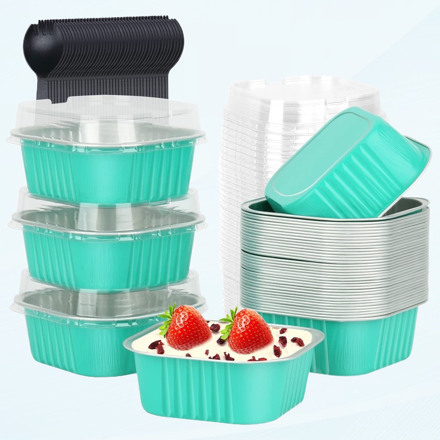 5oz Square Cupcake Pan With Lids 40 Pack, Aluminum Foil Muffin Cups, Mini Cake Ramekins