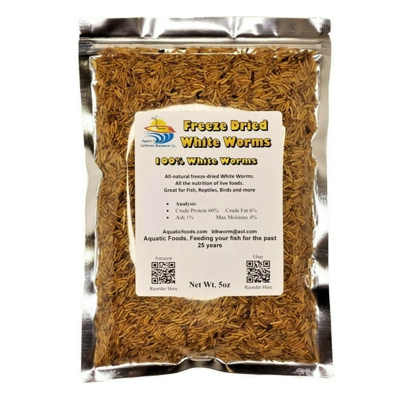 5oz. White Worms, Freeze Dried White Worms for All Tropicals, Saltwater Marines, Corals, Anemones, Community Aquarium Fish. 5oz Bag