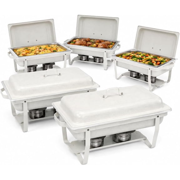 5pack 9QT Chafing Dishes for Buffet White Maifanite Coating Rectangular, Stainless Steel Chafer & Warmer Set, Food Warmers for Parties Buffet, Home Entertaining, Wedding Catering