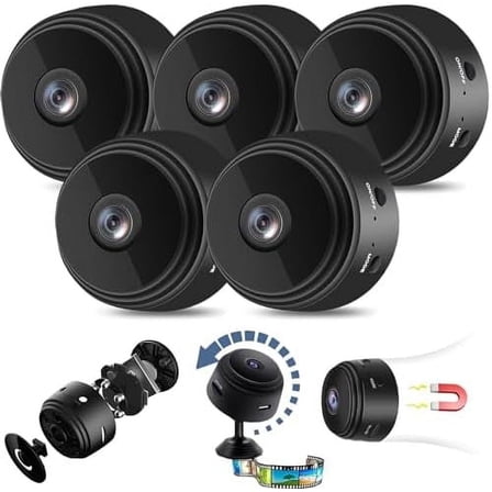 5pack Magnetic Mini Security Camera, Security Camera,Night Vision Motion Detection Security Cam Covert Cameras with App,Mini 1080p HD Wireless Magnetic Security Camera (2PCS)