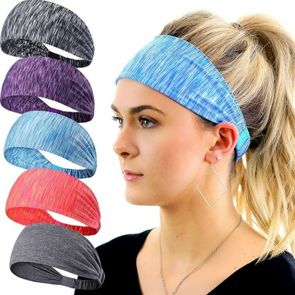 5pack Workout Headbands for Women, Moisture Wicking Sport Sweatbands, Soft Elastic Non Slip Yoga Hairbands, Comfortable Athletic Hair Bands for Fitness Running Gym Travel Exercise