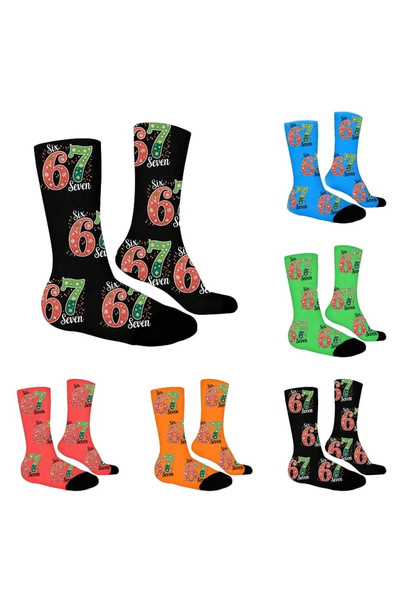 5packs 67 Socks Novelty Six Seven Ice Cream Funny Number Socks Meme Christmas Stocking Stuffing Gifts for Boys and Girls