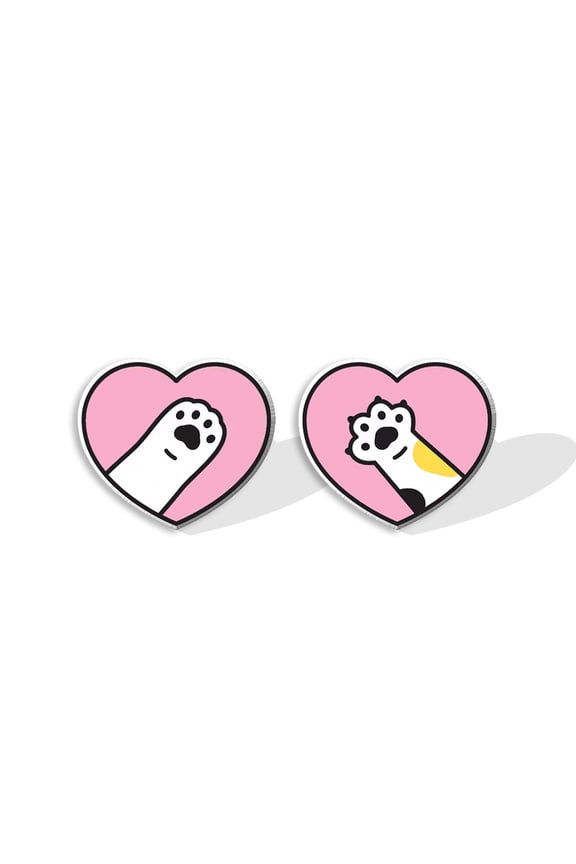 5pairs Acrylic Heart with Footprint Stud Earrings for Women White 15mm for DIY making