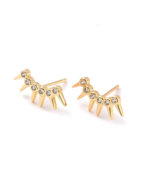 5pairs Clear Cubic Zirconia Curved Bar Stud Earrings Brass Jewelry for Women Cadmium Free & Lead Free Real 18K golden Plated 8x16.5mm Pin: 0.9mm