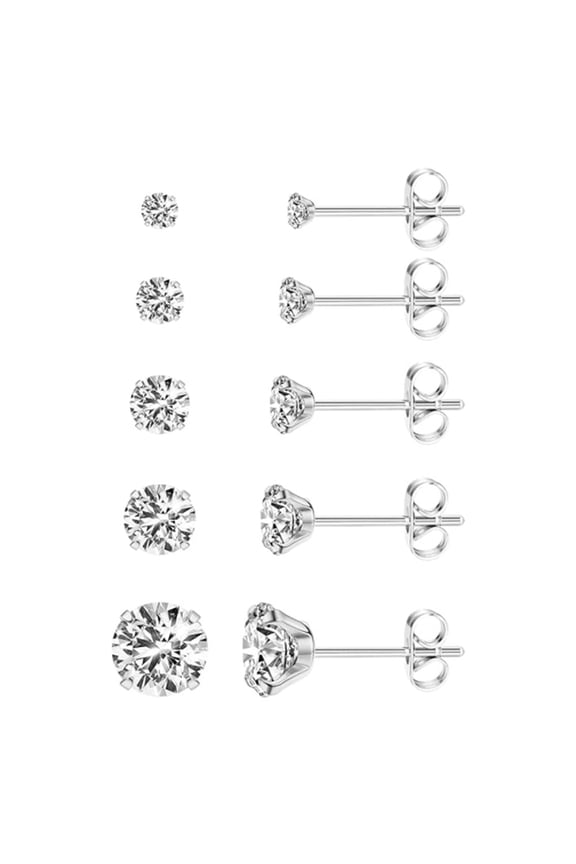 5pairs Extra Long Post Earrings 316L Stainless Steel Stud Earrings for Women Hypoallergenic Cubic Zirconia Ear Piercing Studs for Sensitive Ears 3-8mm