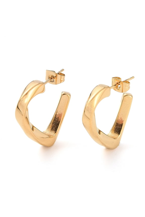 5pairs Ion Plating(IP) 304 Stainless Steel Twist Triangle Stud Earrings Half Hoop Earrings for Women Golden 26x24.5x4mm Gold