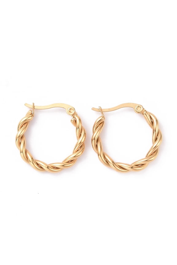 5pairs PVD Vacuum Plating 304 Stainless Steel Twist Rope Hoop Earrings for Women Golden 22x22x3.5mm Pin: 0.8x1mm