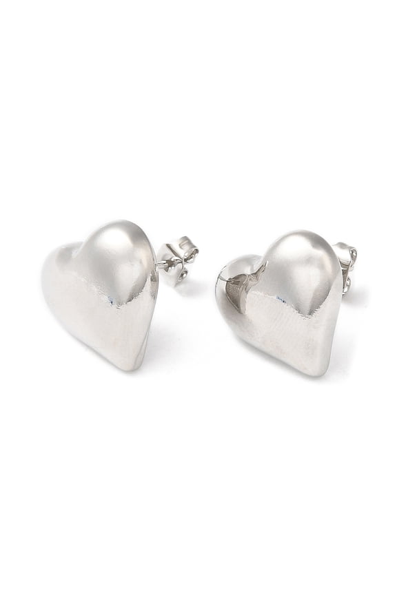 5pairs Rack Plating Brass Heart Stud Earrings Platinum 14.5x15.5mm