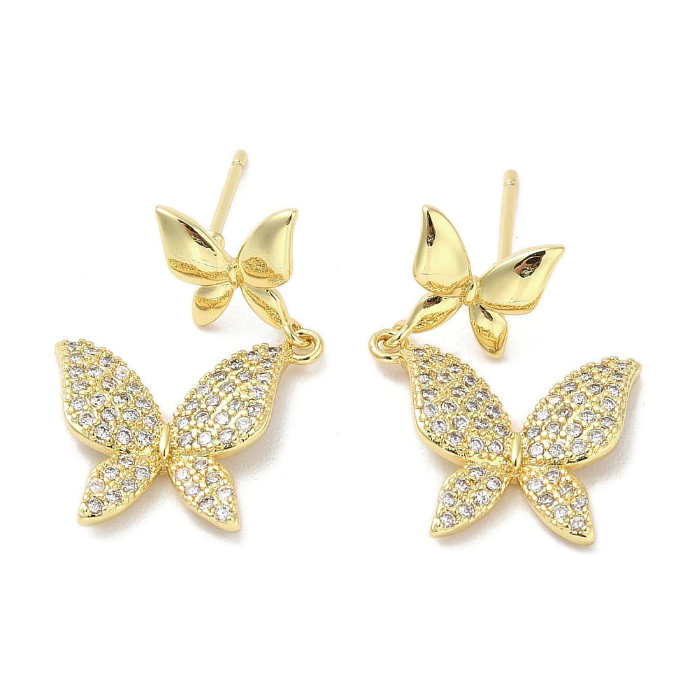 5pairs Rack Plating Brass Micro Pave Clear Cubic Zirconia Stud Earrings for Women Cadmium Free & Lead Free Long-Lasting Bowknot golden 31x18mm