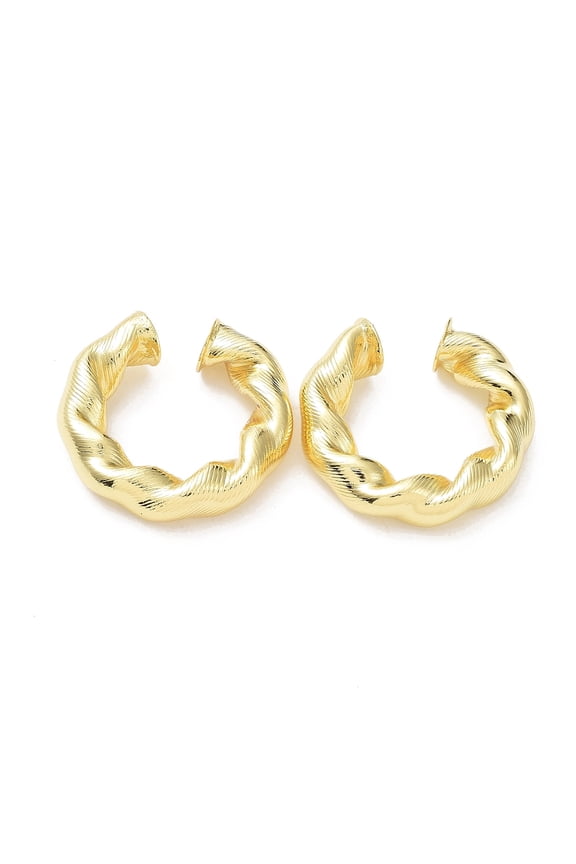 5pairs Rack Plating Brass Twist Rope Cuff Earrings for Women Long-Lasting Plated Lead Free & Cadmium Free Real 18K golden Plated 30x7.5mm