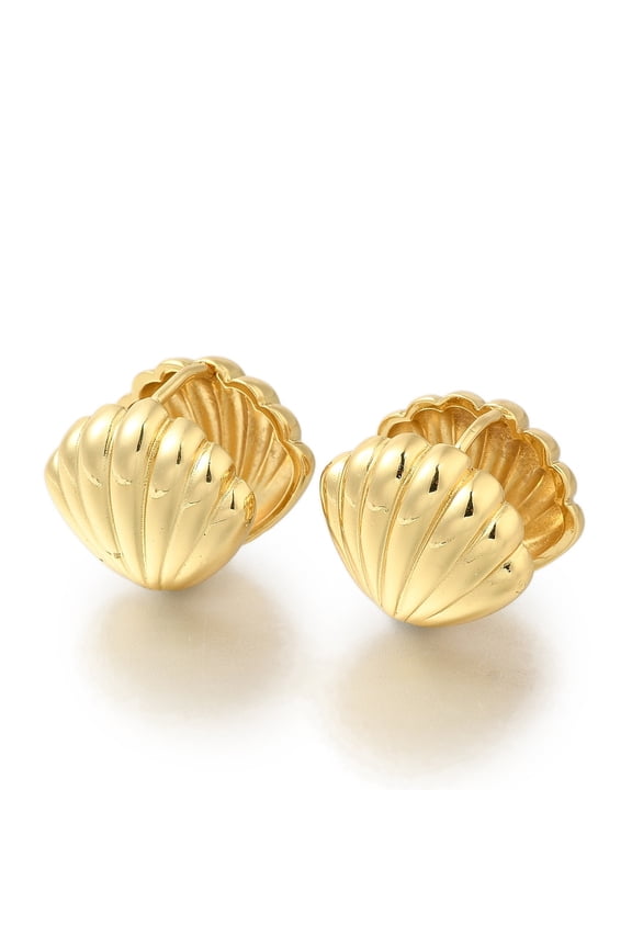5pairs Rack Plating Shell Shape Brass Hoop Earrings Long-Lasting Plated Lead Free & Cadmium Free Real 18K Gold Plated 17x18x18mm