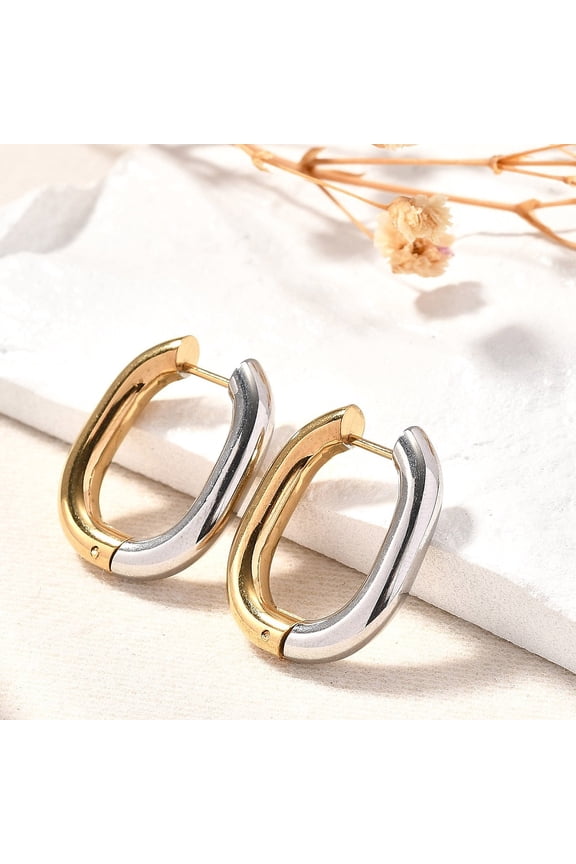 5pairs Rectangle Ion Plating(IP) 304 Stainless Steel Hoop Earrings for Women Golden & Stainless Steel color 23.5x19.5mm
