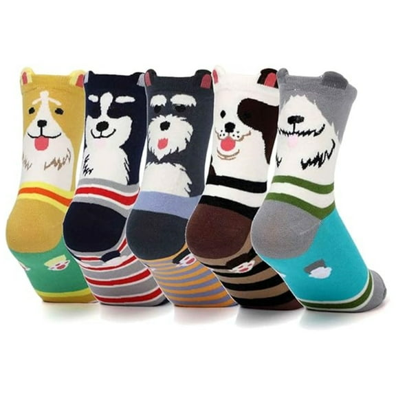 5pairs Womens Grils Cute Animal Socks, Dog Cat Socks, Novelty Funny Crew Sock, Animal Gifts for Women Dog and Cat Lovers