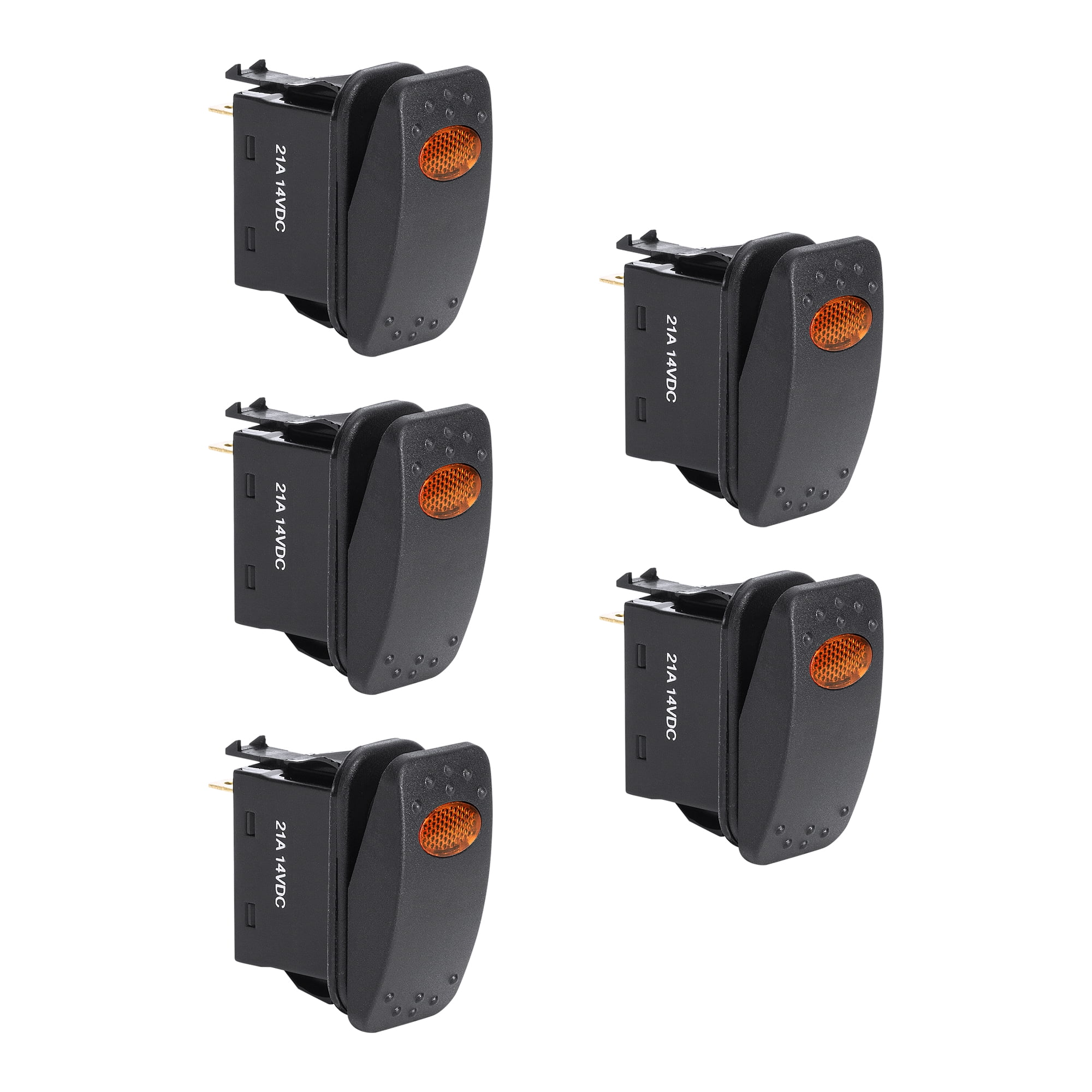 5pc 12V DC 20A 3-Pin SPST LED On/Off Rocker Switch Kit - AMBER ...