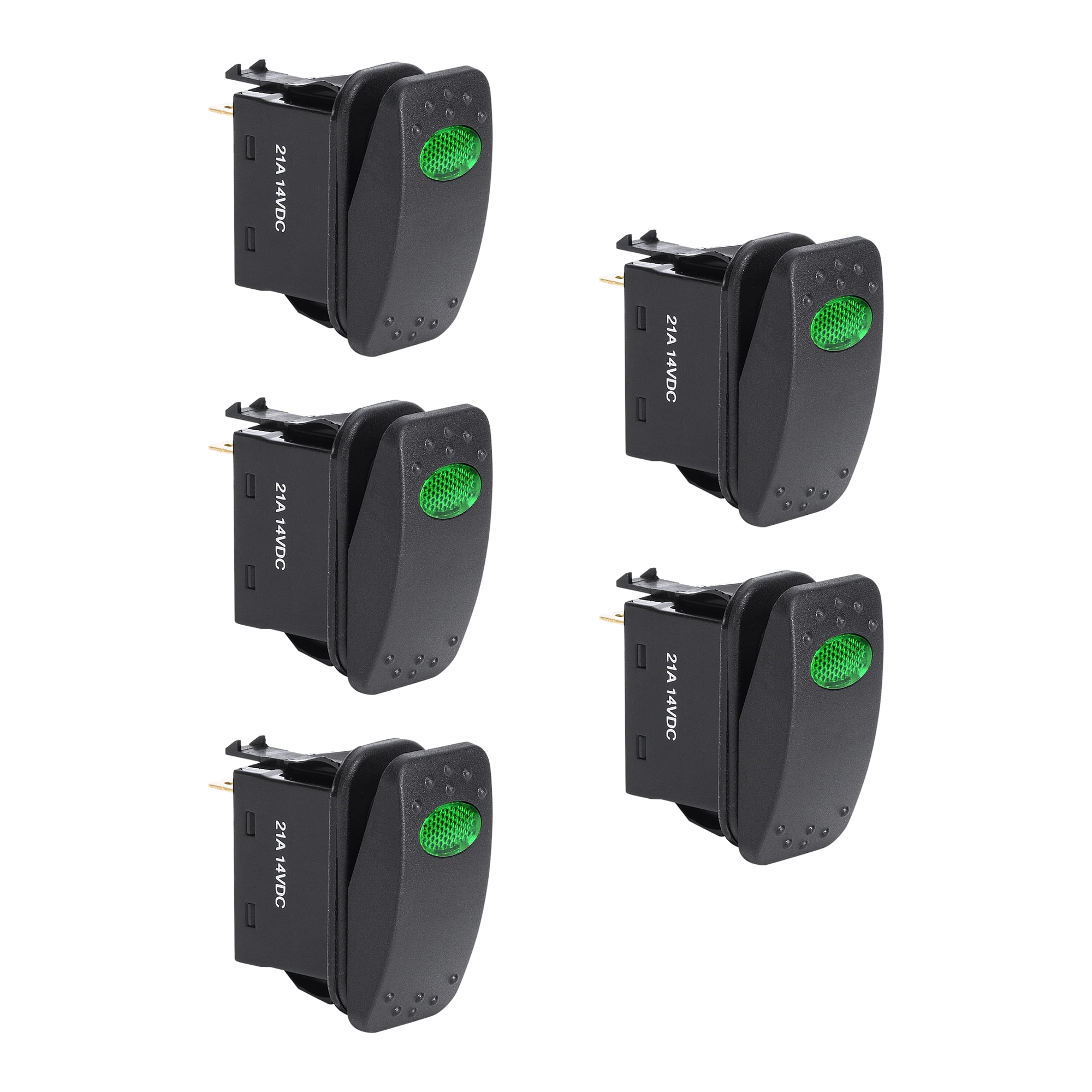 5pc 12V DC 20A 3-Pin SPST LED On/Off Rocker Switch Kit - GREEN ...