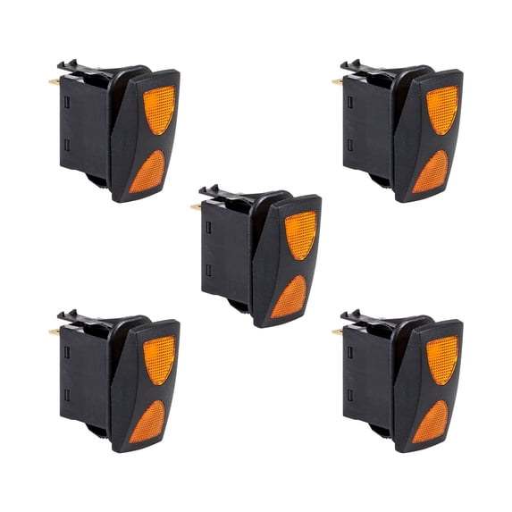 5pc 12V DC 20A 4-Pin LED ON-OFF-ON SPDT Rocker Switch Kit - AMBER