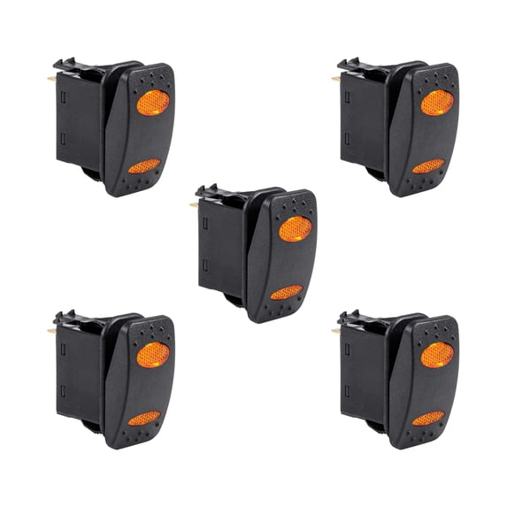 5pc 12V DC 20A 4-Pin LED ON-(ON) SPDT Rocker Switch Kit - AMBER