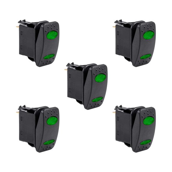 5pc 12V DC 20A 4-Pin LED ON-(ON) SPDT Rocker Switch Kit - GREEN