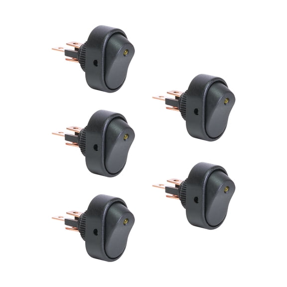 5pc 12V DC 30A 3-Pin SPST LED On/Off Rocker Switches - AMBER
