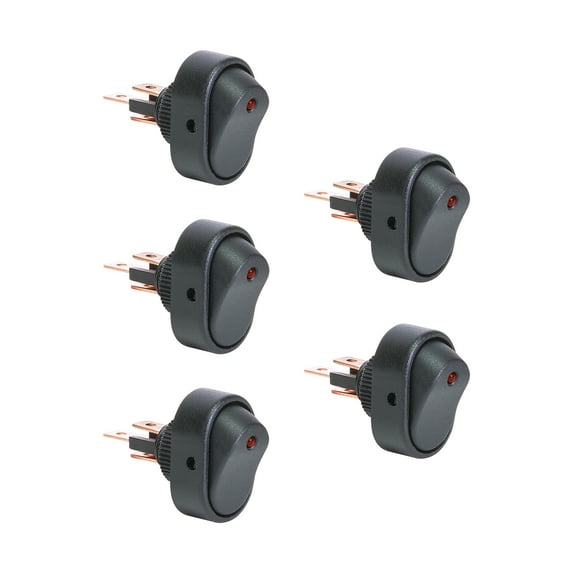 5pc 12V DC 30A 3-Pin SPST LED On/Off Rocker Switches - RED