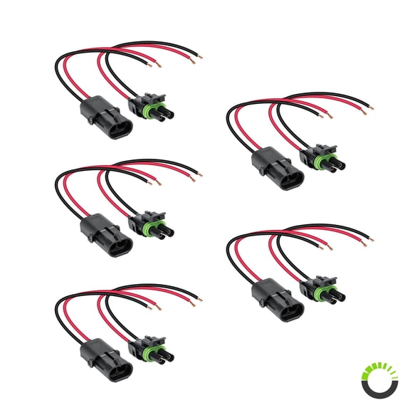 5pc 2-Wire Weather Pack Connector Kit Assembled with 10" 12 AWG Wires