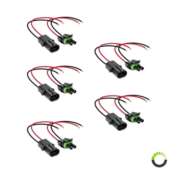 5pc 2-Wire Weather Pack Connector Kit Assembled with 10" 16 AWG Wires
