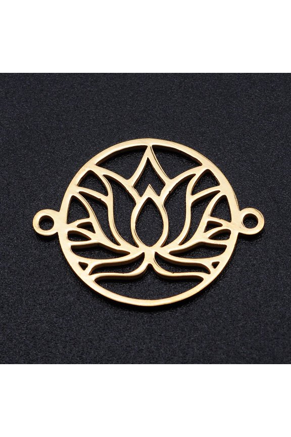 5pc 201 Stainless Steel Links for Chakra Laser Cut Round Ring with Lotus Flower Golden 17.5x23x1mm Hole: 1.4mm