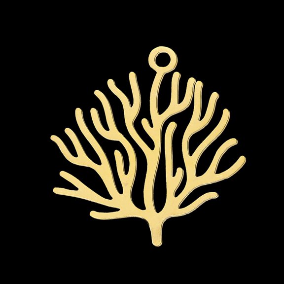 5pc 201 Stainless Steel Pendants Laser Cut Coral Shape Golden 23.5x22x1mm Hole: 1.8mm