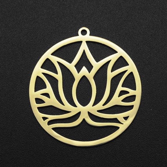 5pc 201 Stainless Steel Pendants Laser Cut Ring with Lotus Golden 32x30x1mm Hole: 1.6mm
