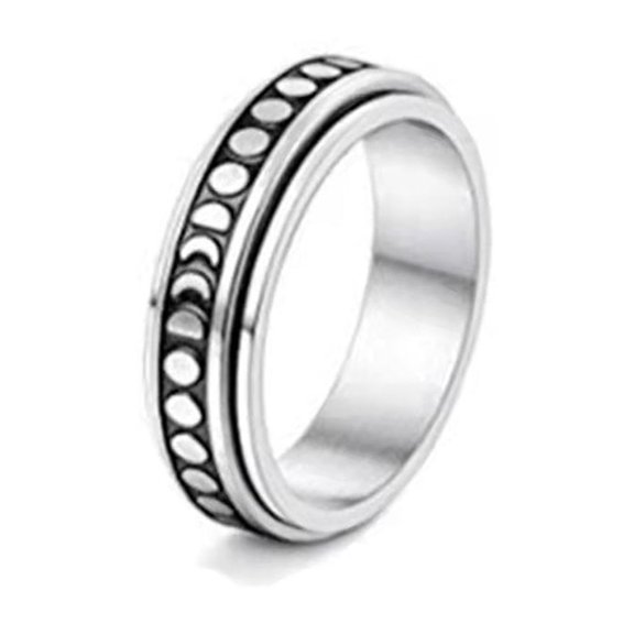 5pc 201 Stainless Steel Rotating Fidget Band Ring Fidget Spinner Ring for Anxiety Stress Relief Platinum Moon Phase Pattern US Size 10(19.8mm)