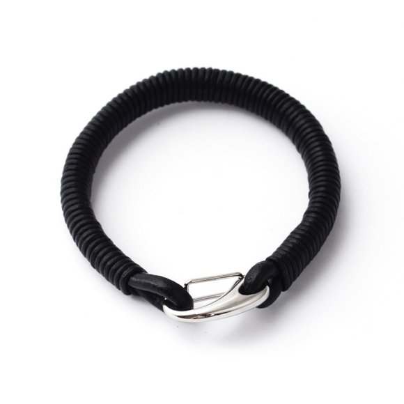 5pc 304 Stainless Steel Leather Cord Bracelets with Key Clasps Black 210x10mm