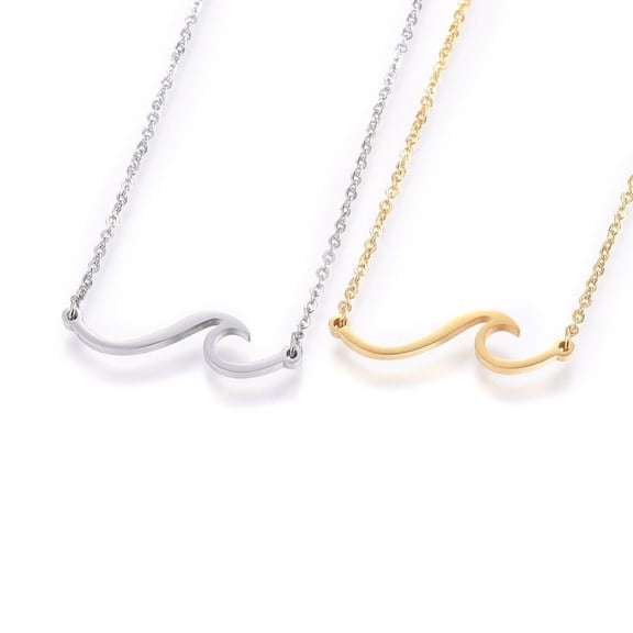 5pc 304 Stainless Steel Pendant Necklaces with Cable Chains and Lobster Claw Clasps Wave Mixed Color 18.11 inch(46cm) 1.5mm