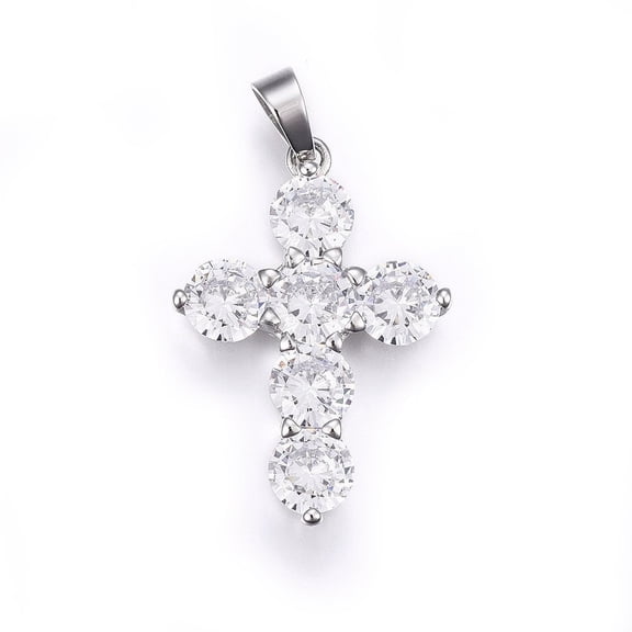 5pc 304 Stainless Steel Pendants with Cubic Zirconia Clear Stainless Steel Color 33x23x4.5mm Hole: 5x7mm
