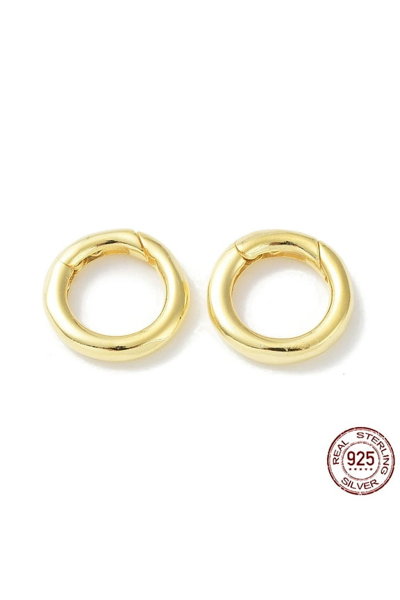 5pc 925 Sterling Steel Spring Gate Rings Round Ring with 925 Stamp Real 18K Gold Plated 12x2mm Hole: 7.5mm