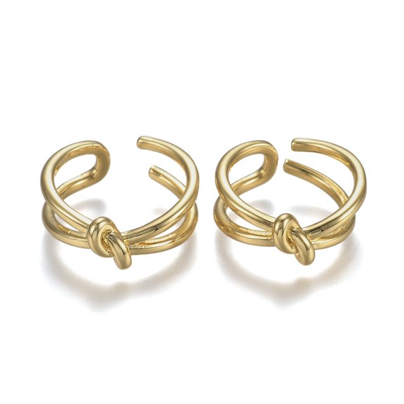 5pc Adjustable Brass Cuff Rings Open Rings Long-Lasting Plated Knot Real 18K Gold Plated US Size 6 1/2(16.9mm) DIY