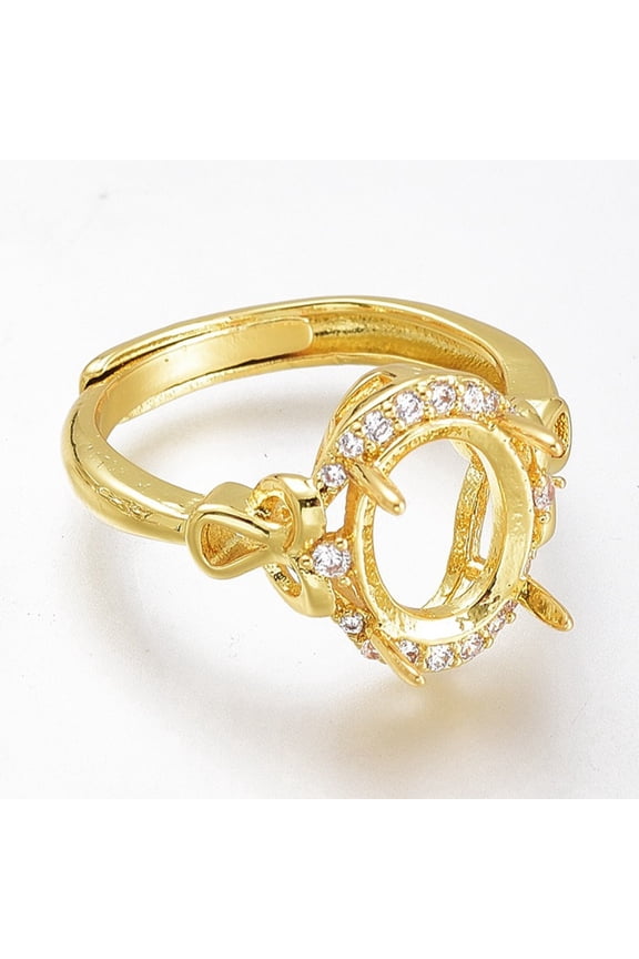 5pc Adjustable Brass Micro Pave Clear Cubic Zirconia Finger Ring Components 4 Claw Prong Ring Settings 6 1/4 Inner Diameter: 16.8mm Tray: 10x8mm