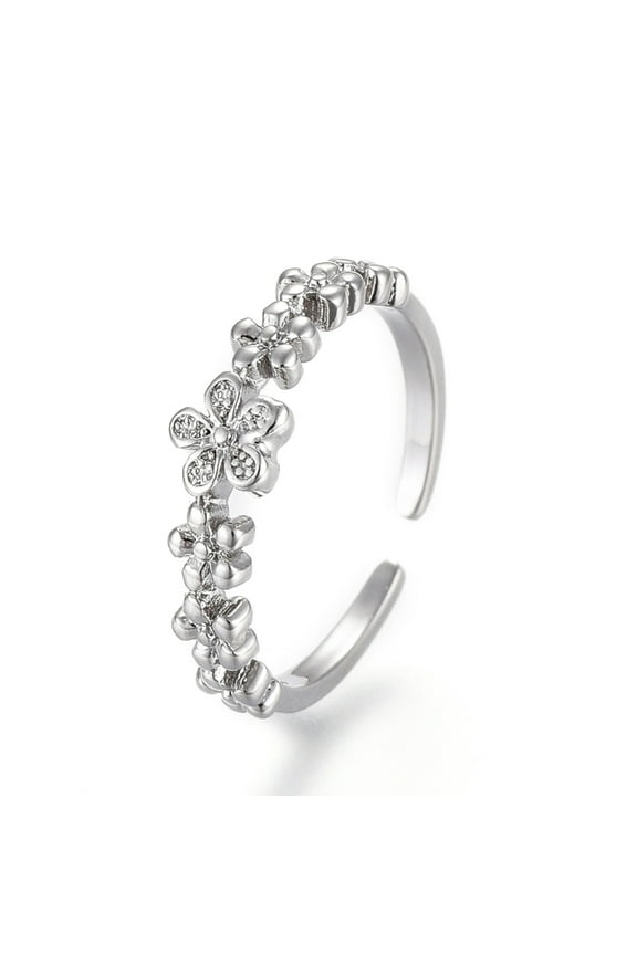 5pc Adjustable Brass Toe Rings Open Cuff Rings Open Rings Flower Platinum US Size 3(14mm)